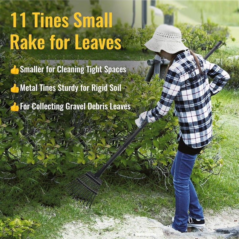 ABtool Small Rakes for Garden Beds,11 Tines Heavy Duty Metal Yard Hand Rake with 63in Adjustable Handle,Ideal Gardening Rakes for Gathering Leaves,Shrub,Dog Poop,Garden Flower Beds - Image 5